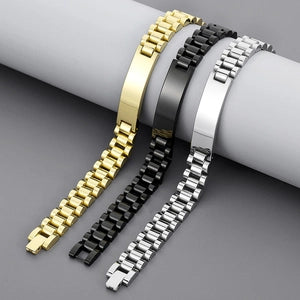 Bracelets style montre doré argenté et noir acier inoxydable