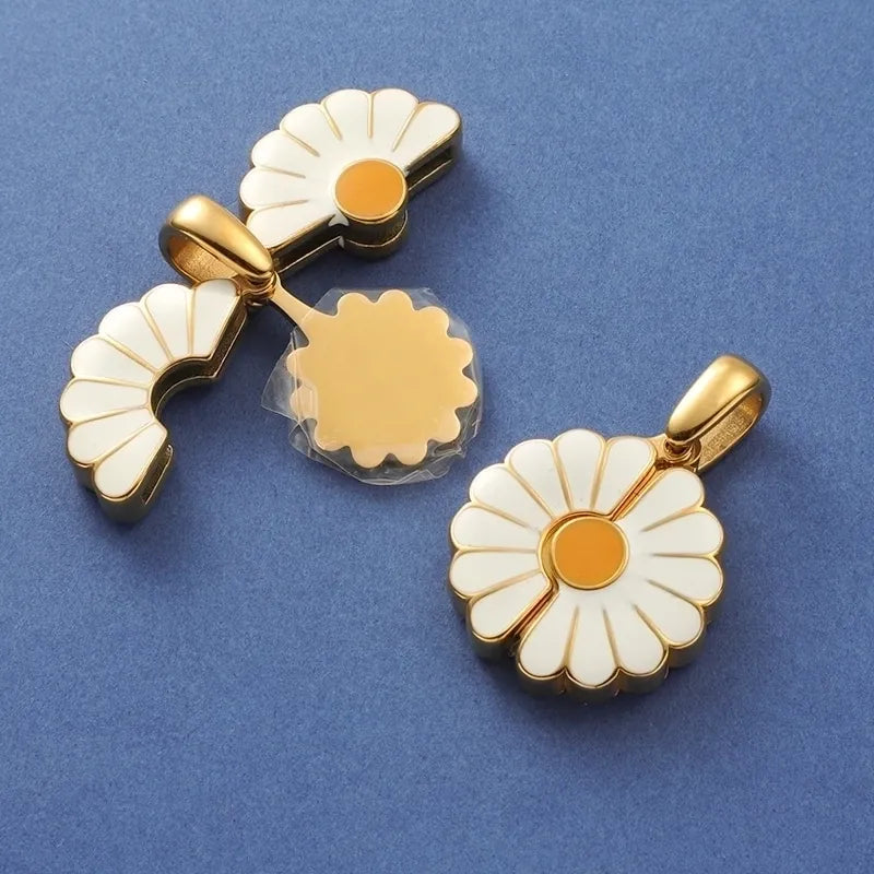 Pendentifs médaillon marguerite tournesol acier inoxydable émail