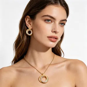 Parure double cercle entrelacé avec cristaux