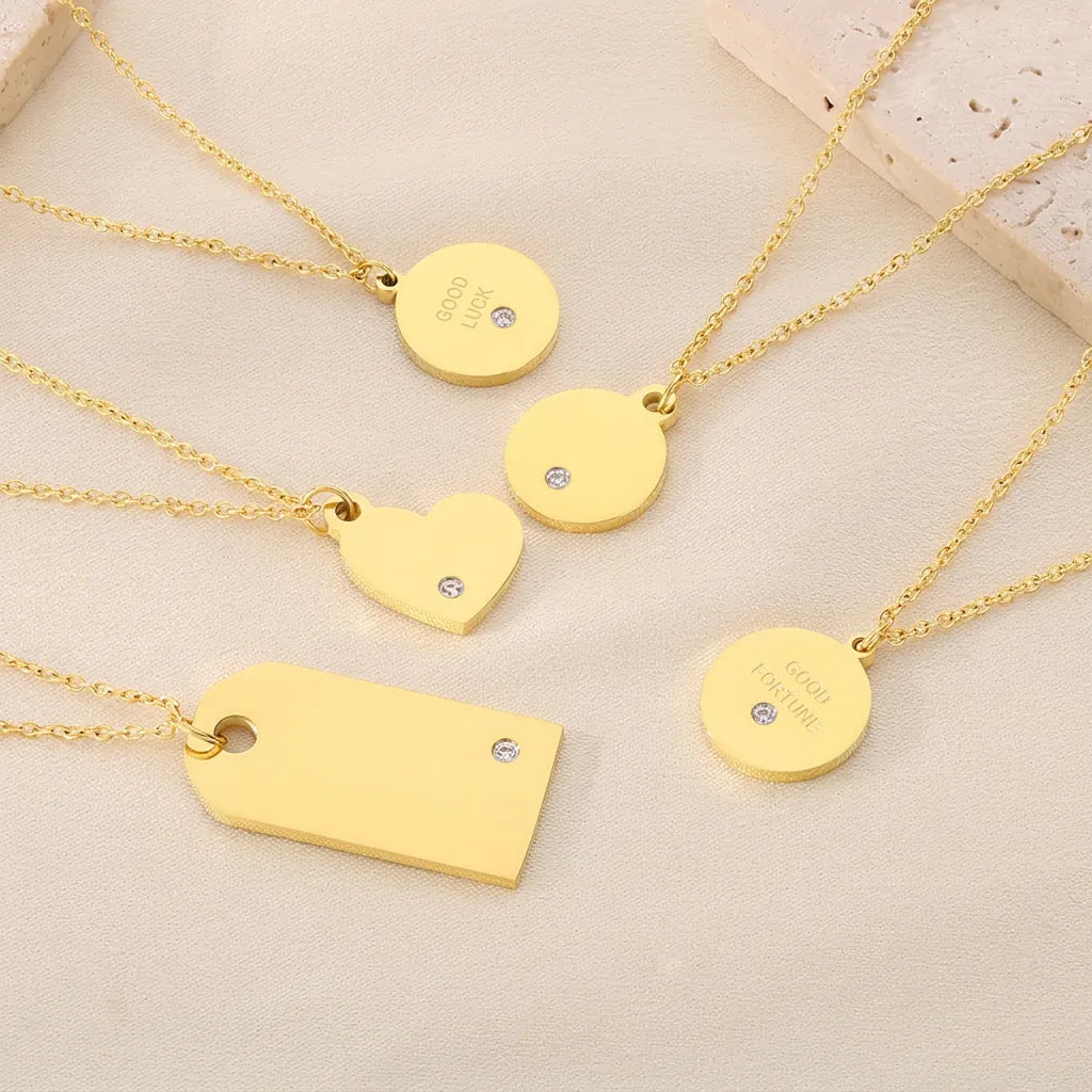 Collier pendentif acier inoxydable bonne chance strass style coréen