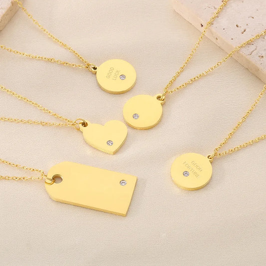 Collier pendentif acier inoxydable bonne chance strass style coréen
