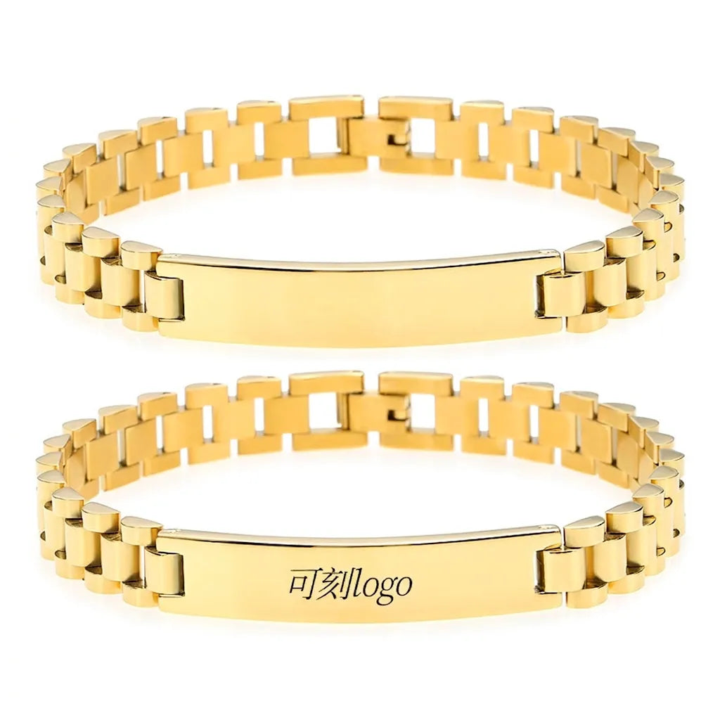 Bracelet ID acier inoxydable chaîne à maillons plaque polie