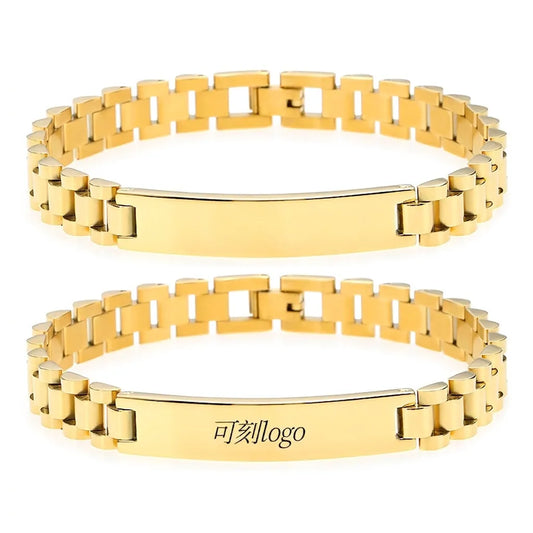 Bracelet ID acier inoxydable chaîne à maillons plaque polie